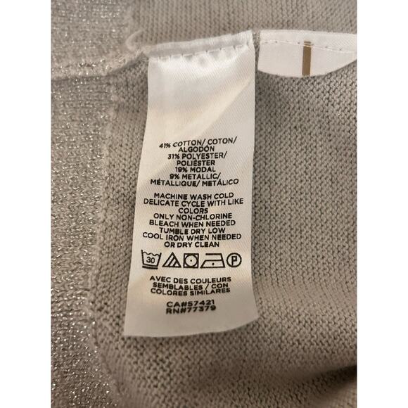 ANN TAYLOR Women’s Silver Metallic Sparkly Shimmery Crewneck Cardigan Size Large - Picture 8 of 9